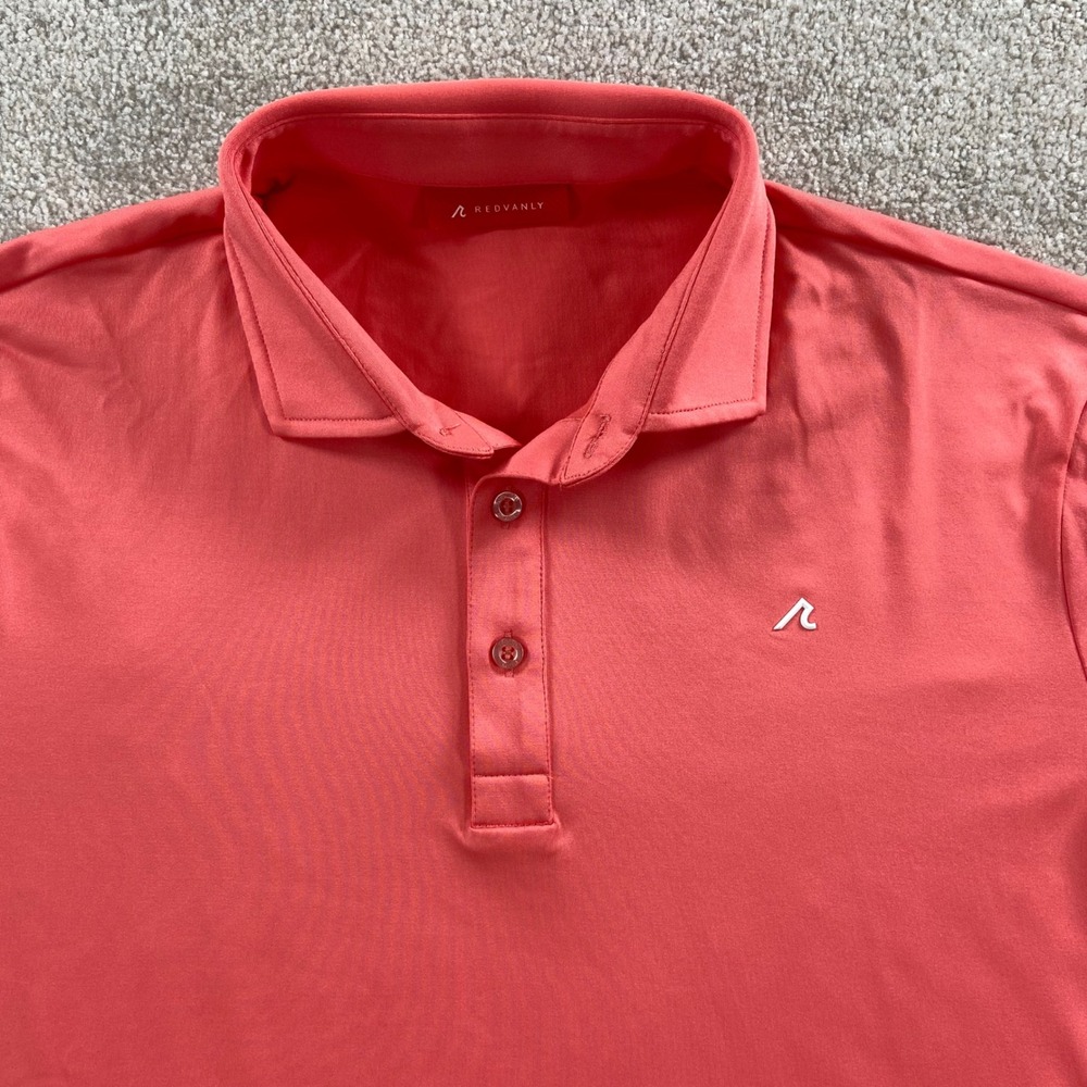 REDVANLY Polo Shirt Mens Large Coral Pink Short Sleeve Performance Golf Top